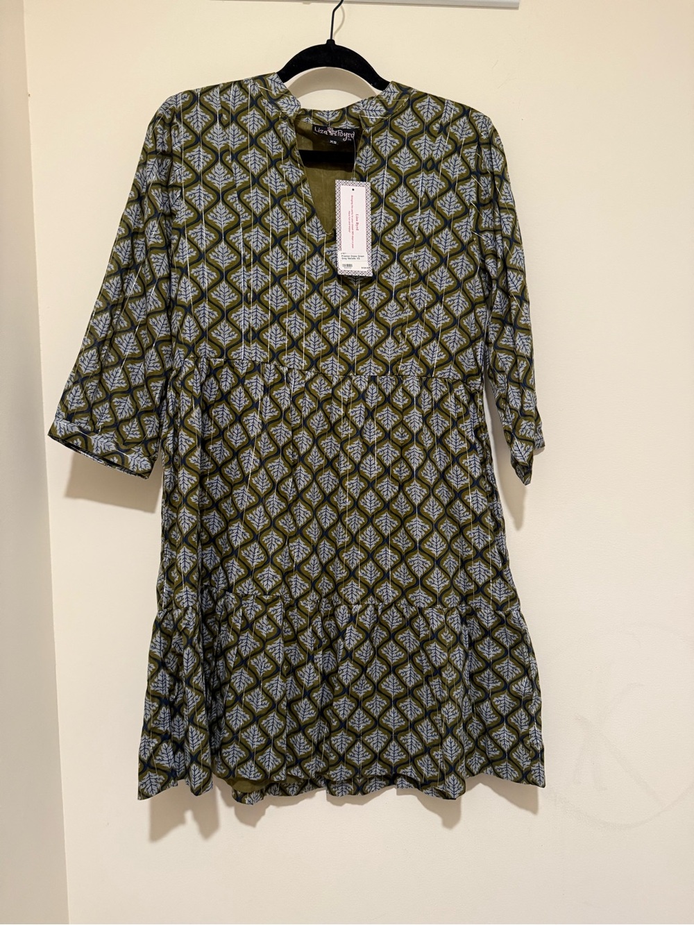 Liza Byrd Olive Green Printed Tiered Mini Dress